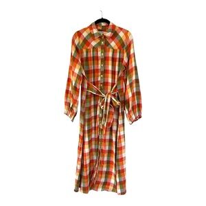Du Paradis Plaid Tie Midi Dress Size M